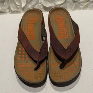Camper Dual-Tone Flip Flops in Orange and Brown